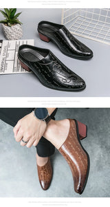 New Summer High Heel Mules Men Half Shoes For Man Leather Slippers Mens Casual Shoes Formal Loafers Dress Male Slides Sandals