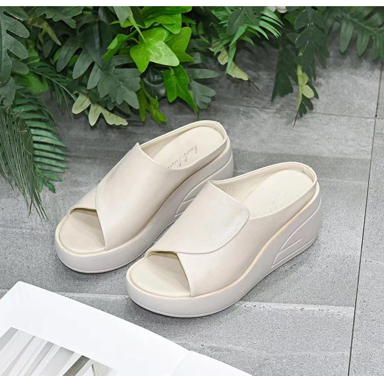 New Women Sandals Women Slippers Black Wedge Platform Open Toe Women Orthopedics Thick Bottom Beach High Heels Slides