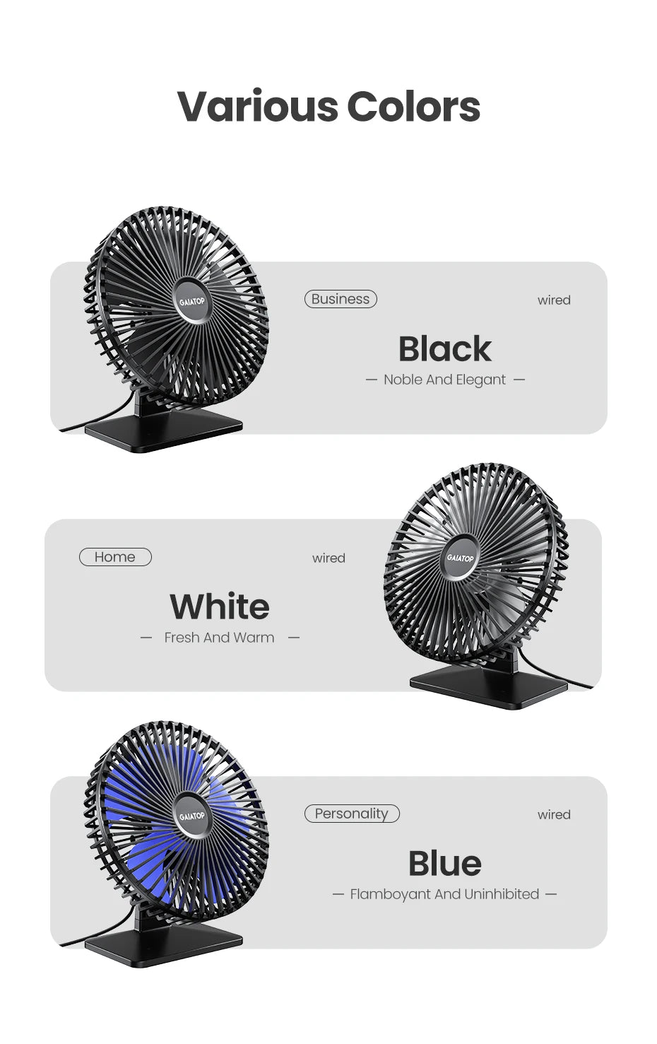 GAIATOP Desk Fan Portable USB Fan 90° Adjustable Cooling Fan Mute 4 Speed Adjustment Ultra Quiet Suitable For Home Desk Office