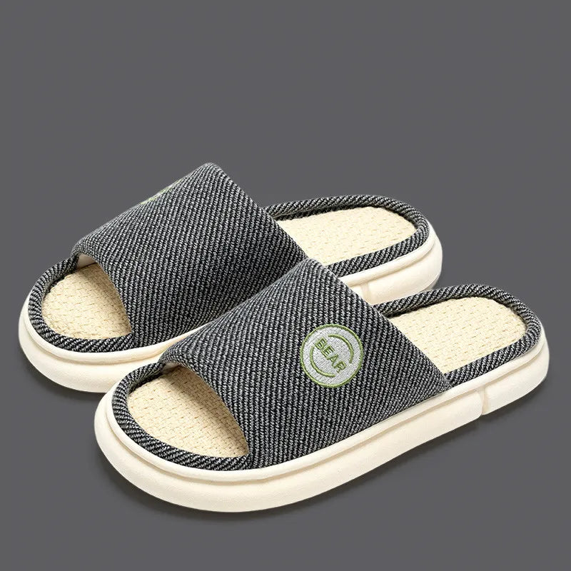 Couples Home Cotton Linen Slippers Women Indoor Bedroom Soft Slides Comfortable Men House Shoes Non-slip Breathable Flats