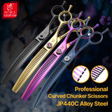 Fenice High-grade 6.5/7.25 inch Straight/Curved JP440C Thinning Rate 25%-70% Shears Chunker Scissors Pets Dog Grooming Scissors