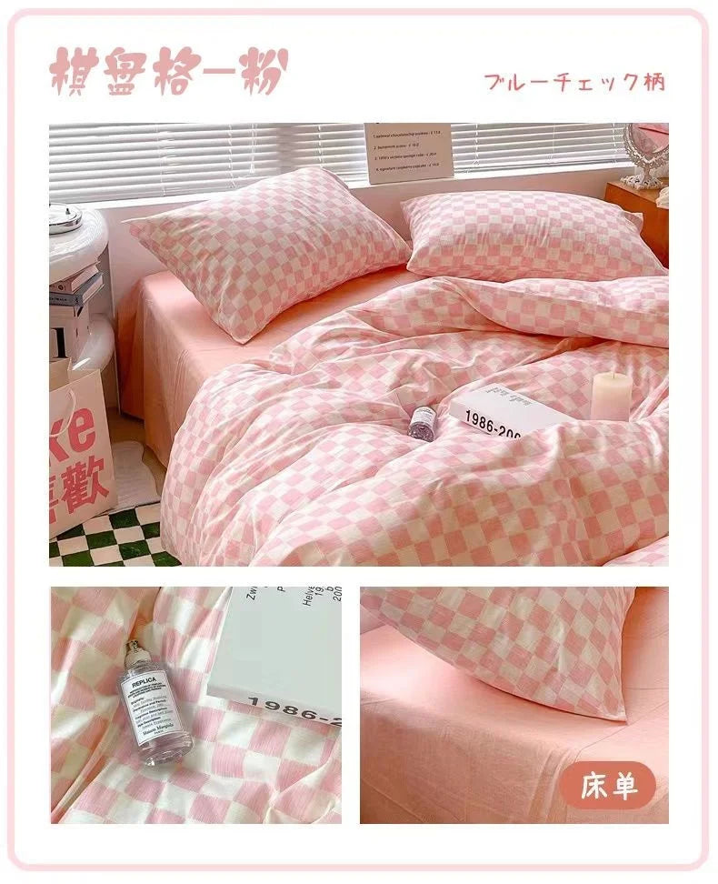 Cream Style Solid Colours Pink Yellow Bedding Set Twin Full Queen King Size Bed Linen Girls Adults  Bed Flat Sheet Pillowcase