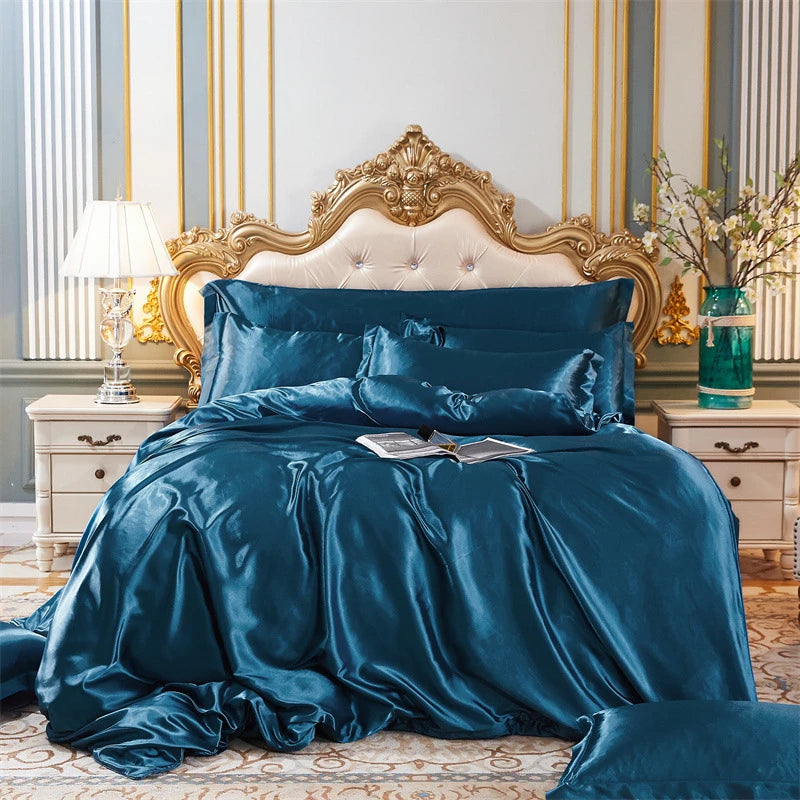 High End Home Emulation Silk Satin Bedding Set Luxury Single Double Duvet Cover Set High Quality King Queen Size Bedding Sets