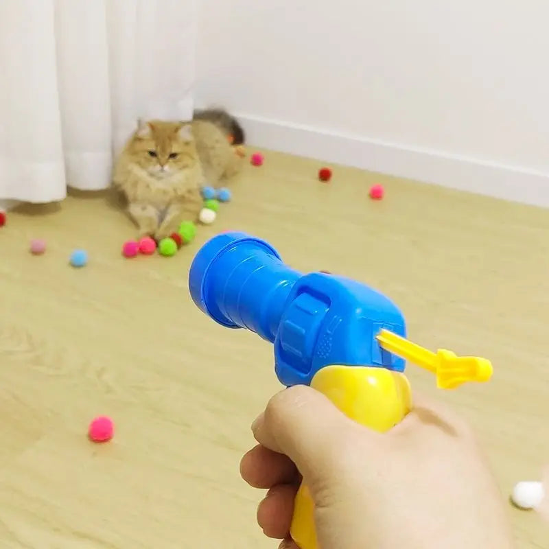 Cat Plush Ball Shooting Gun Silent Toy Interactive Relief Self Hi Fun Micro Elastic Static Sticking Fur Set Color Random