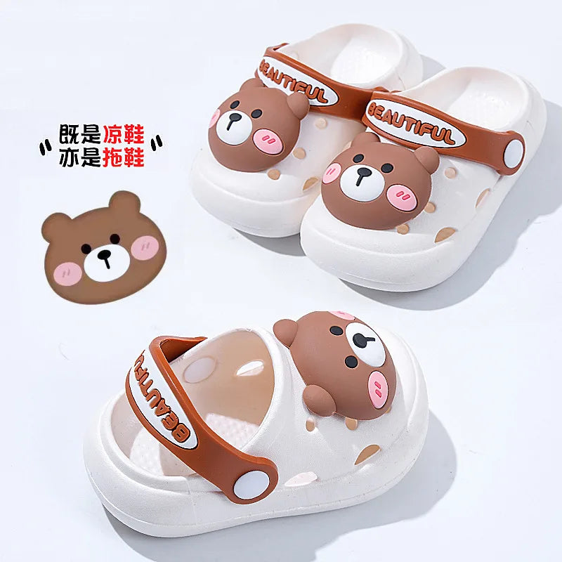 Summer Kids Slippers Sandals Hole Shoes Cute Personality Three-Dimensional Bears Soft Soles Comfortable Boys Girls Slippers