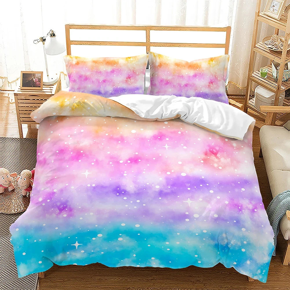 Rainbow Gradient Bedding Set Gradient Colors Duvet Cover with Pillowcases Single Twin Full Queen King Girl Kids Quilt Cover