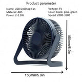 5 Inch USB Desktop Fan 360° Rotating Mini Adjustable Portable Electric Fan Summer Mute Air Cooler For Home Office