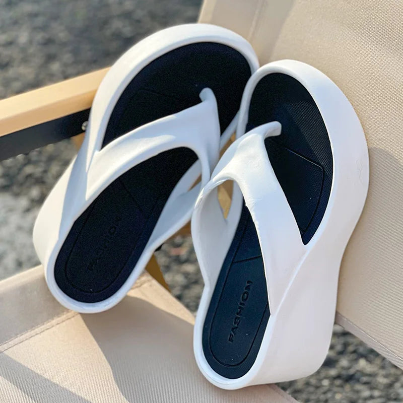 2024 Summer Flip Flops New Thick Sole Slippers for Women Platform Wedges Heel Modern Slippers EVA Ladies Sandals