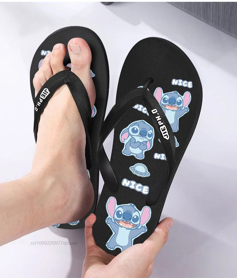 Disney Stitch Summer New Flip Flop Slippers for Men and Women, Y2k Cute Cartoon Trendy Beach Shoes Non slip Casual Home Shoes