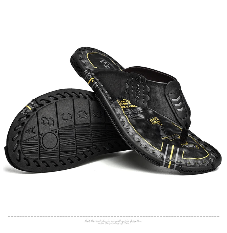 Brand Handmade Slippers High Quality Genuine Leather Men Flip Flops Original Design Indoor&Outdoor Soft Beach Casual Shoes