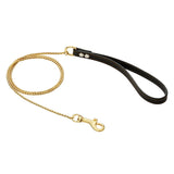 Strong Chew-Proof 18k Gold Metal Cuban Chain Dog Leash with Leather Handle Stainless Steel Cuban Link Puppy Dog Walking Leash