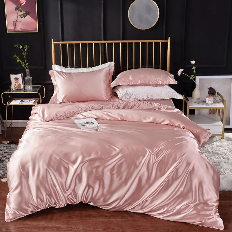 High End Home Emulation Silk Satin Bedding Set Luxury Single Double Duvet Cover Set High Quality King Queen Size Bedding Sets