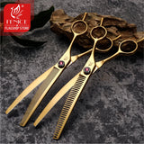 Fenice High-grade 6.5/7.25 inch Straight/Curved JP440C Thinning Rate 25%-70% Shears Chunker Scissors Pets Dog Grooming Scissors