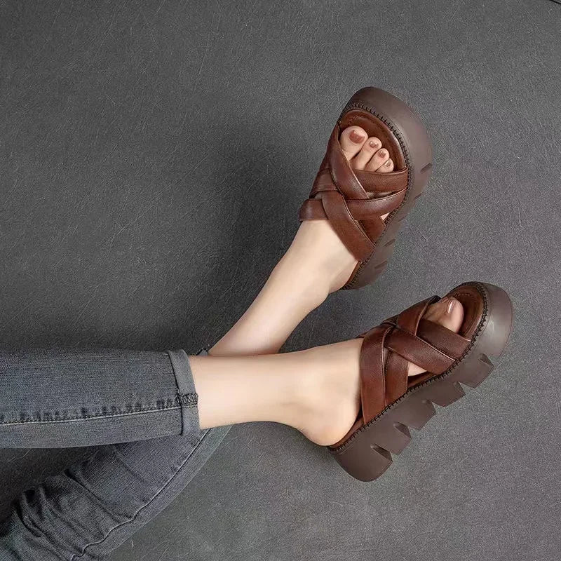 Summer 2023 Casual Platform  Slippers Women  Fashion Braided Mesh Walking Wedge Sandals шлепанцы женские летние на платформе