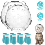 Breathable Cat Muzzle Transparent Anti-Bite Protective Space Hood Durable Cat Grooming Accessories with 4 Silicone Paw Shoes