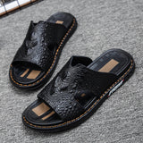 Genuine Leather Men Slippers Crocodile Grain Slip On Slipper Man Summer Shoes For Men Slides Casual