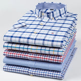 2023 100% Pure Cotton Men's Oxford Short Sleeve Square Collar Soild Plaid Striped Summer Casual Shirts Single Pocket  Shirt