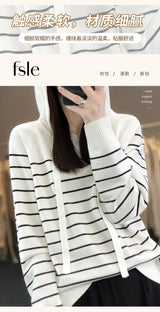 New Striped Wool Hoodies And Sweatshirts For Women Long Sleeve Sweaters Knitted Jumpers Female Outerwears Fashion Hoody Clothing