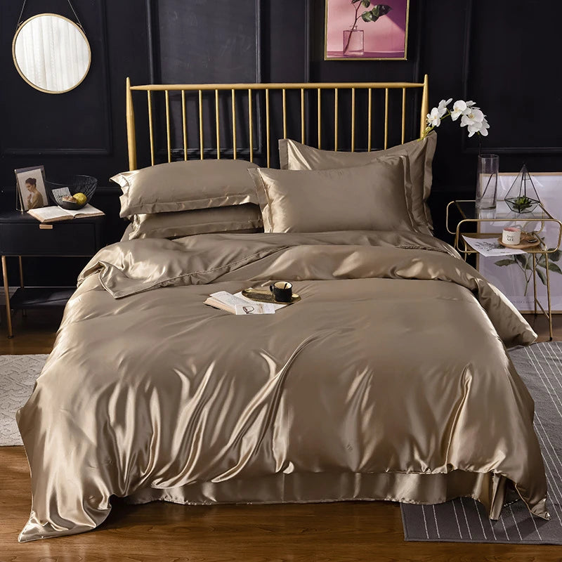 High End Home Emulation Silk Satin Bedding Set Luxury Single Double Duvet Cover Set High Quality King Queen Size Bedding Sets