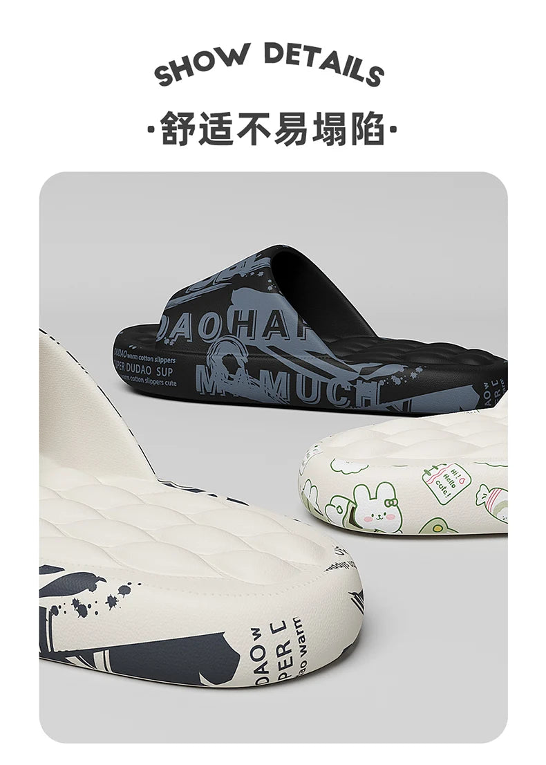 Cloud Slippers For Men Flip Flops Beach Sandals Bathroom Non-Slip Slides Simplicity Letters Women Slippers Indoor Home Shoe Male