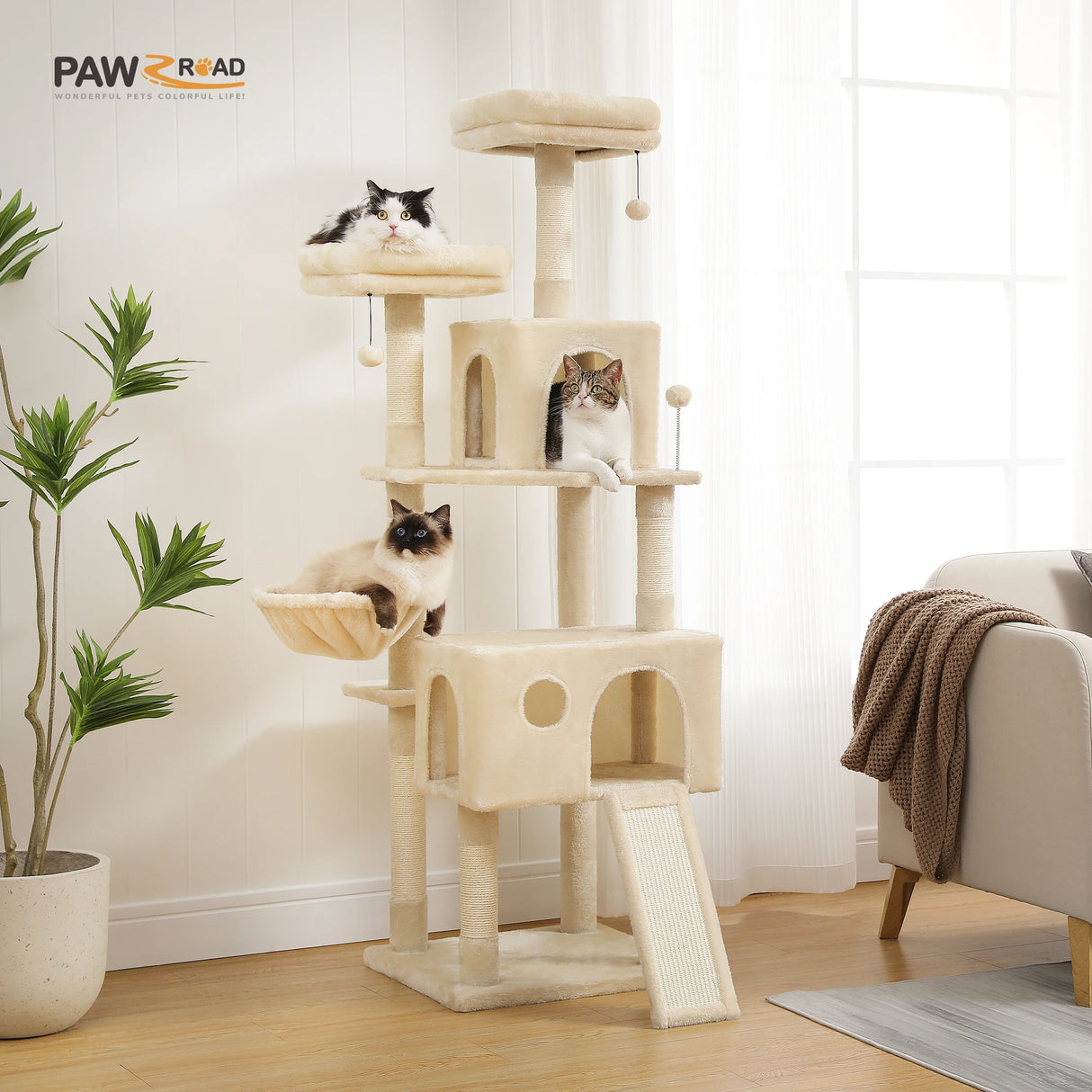 Domestic Delivery Big Cat Tree Tower Condo Furniture Scratch Post Cat Jumping Toy with Ladder for Kittens Pet House Play