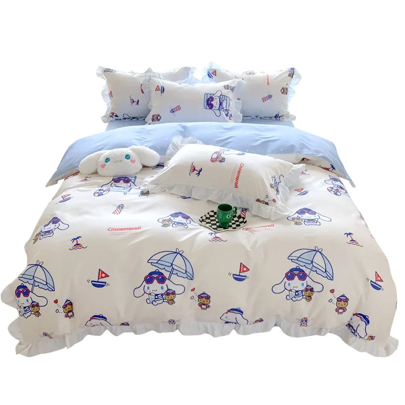 Sanrio Kids Bedding Set Kuromi Cinnamoroll Mymelody Duvet Cover Bed Sheet Pillowcase Bedsheet Double Single King Queen Twin Size