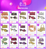 New Arrival Italian Women Wedding Shoes and Bag Set Decorated with Rhinestone Purple Shoes and Bags Sets Wedding Shoes Bride