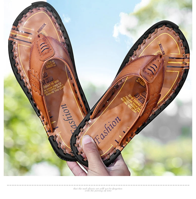 Brand Handmade Slippers High Quality Genuine Leather Men Flip Flops Original Design Indoor&Outdoor Soft Beach Casual Shoes