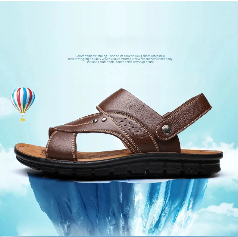 Summer Men's Leather Sandals Outdoor Non-slip Men's Beach Sandals Handmade Leather Men's Shoes Fashion Men Flip-flops