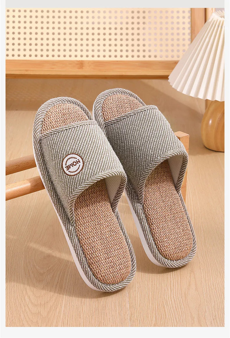 Couples Home Cotton Linen Slippers Women Indoor Bedroom Soft Slides Comfortable Men House Shoes Non-slip Breathable Flats