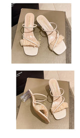 Transparent, Sandals Thick High Heels, Summer Fashion with Temperament Glass Shoes, Sexy Wear Fashion Slippers, Women's Shoes