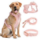 Light Pink Double Dog Leash PVC Comfortable Dog Harness Adjustable Chest Strap Three-Piece Set Collars-f- Harnesses & Leashes