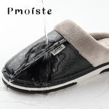 Winter Home Slippers for Men Memory Foam Massage House Slippers With Fur PU Leather Waterproof Indoor Male slipper Plus Size 51