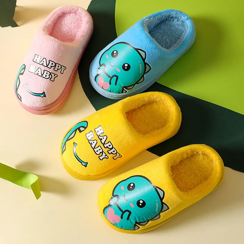 Winter Children‘s Slippers New Kids Slippers Dinosaur Warm Plush Indoor Autumn Non-Slip Soft Plush Slipper For Boys Girls 2024