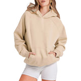 2023 Autumn Casual Basic Women Solid Color Loose Hooded Hoodies Jogger Sweatshirt Winter Front Pockets Pullover Tops Clothes