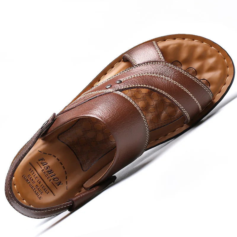 Summer Men's Leather Sandals Outdoor Non-slip Men's Beach Sandals Handmade Leather Men's Shoes Fashion Men Flip-flops