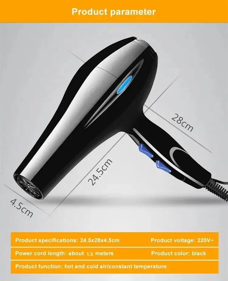 Professional negative ion hair dryer, quick drying, hot and cold air, with concentrated air nozzle, suitable for home use