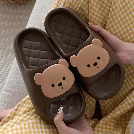 Cute Bear Design Thick Sole Women Slippers Slides Bathroom Beach Indoor Sandals Summer Couple Shoes