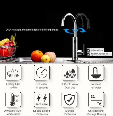 Briwellna Tankless Water Heating Faucet 220V Electric Kitchen Faucet 2 in 1 Digital Display Hot Water Heater Flowing Faucet