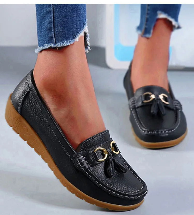 Women Flats Fashion Bowtie Genuine Leather Retro Flat Shoes Hollow Nurse Shoes Slip On Casual Tenis Feminino Plus Size