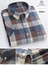 100% Cotton Men Oxford Shirt Short Sleeve Summer Plaid Striped Male Clothes Business Regular Fit Dress Shirt Oversized 7XL 6XL