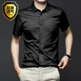 5XL Silk Smooth Formal Dress Quality Social Summer Short Sleeve Men's Shirt Business Slim Fit Casual Pure White Non iron