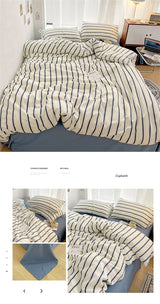 Pure Cotton Home Textile Blue Striped Bedding Set Simple Soft Duvet Cover Sheet Pillowcase Ins Style Bed Linens Queen King Size