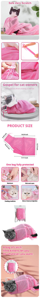 Cat Grooming Bag Shower Mesh Bag Adjustable Multifunctional Breathable Anti Bite Anti Scratch Cat Restraint Bag