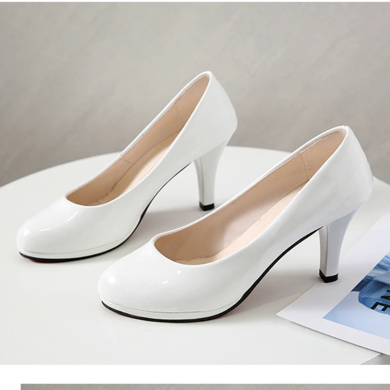 2024 High Heels Shoes Women White Wedding Shoes Thick High Heels Fashion Party Pumps Footwear Black Red Big Size 35-41