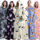 Extra Long Winter Hoodie Flannel Warm Blanket with Sleeves Women Hoodies Oversized Sweatshirt Couples Pullover Giant TV Blanket