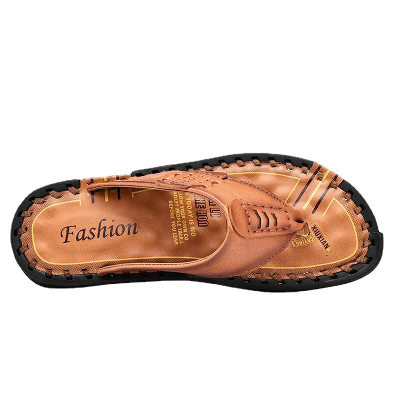 Brand Handmade Slippers High Quality Genuine Leather Men Flip Flops Original Design Indoor&Outdoor Soft Beach Casual Shoes