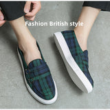 Loafers Men Shoes Canvas Plaid Classic Fashion Moccasin Man Party Outdoor Daily PU Double Buckle All-match Casual Shoes