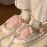 Slippers for Women Linen Cotton Home Shoes Thick Soft Sole Lovely Pig Non-slip for Outdoor for Four Seasons Korean Style