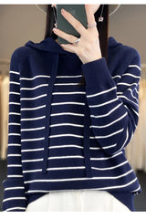 New Striped Wool Hoodies And Sweatshirts For Women Long Sleeve Sweaters Knitted Jumpers Female Outerwears Fashion Hoody Clothing